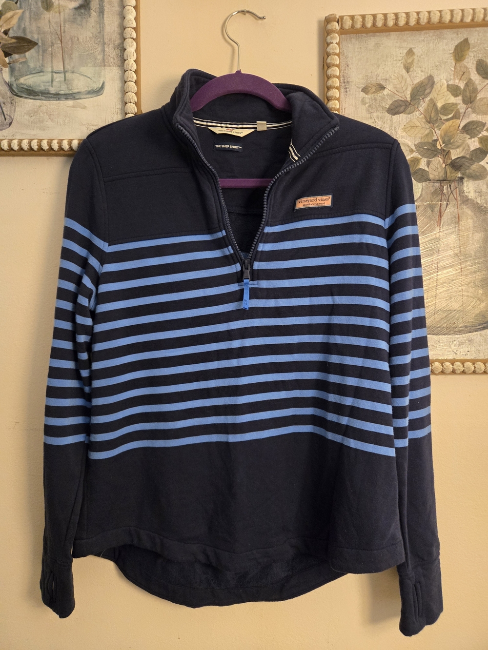 Vineyard Vines Navy with Light Blue Striped Quarter-Zip Pullover